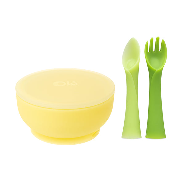 Olababy 100% Silicone Soft-Tip Training Spoon and Suction Bowl with Lid  Bundle